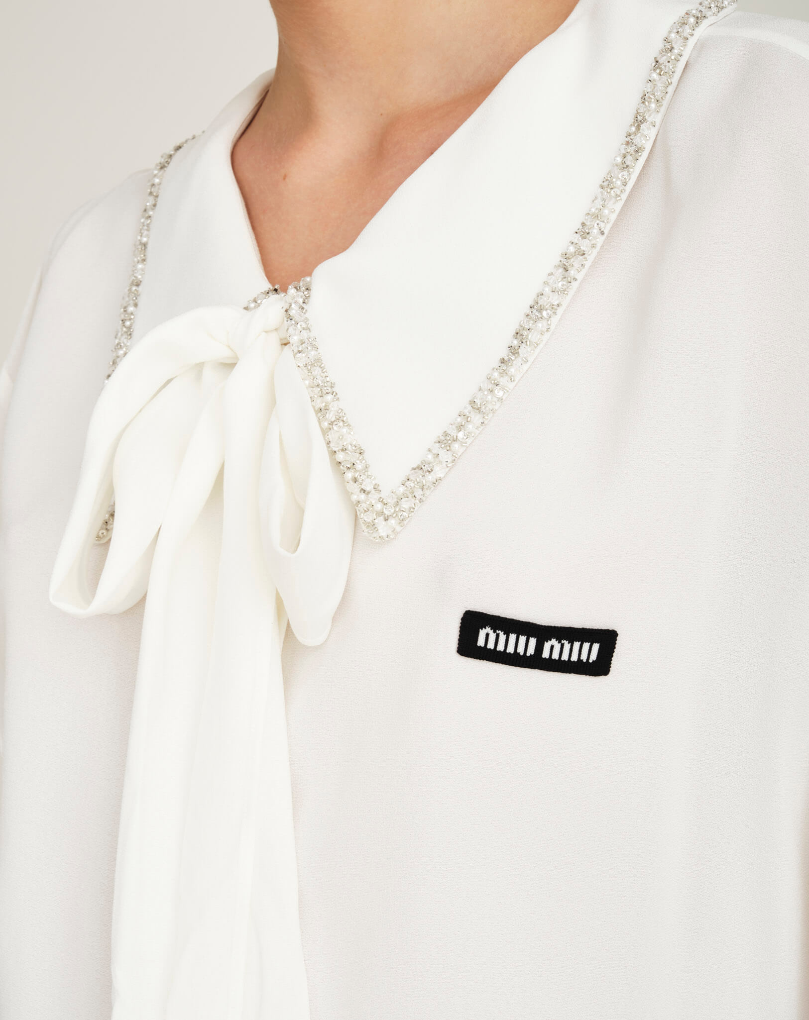 Miu Miu - Crystal Embellished Collar Crop Shirt IT42